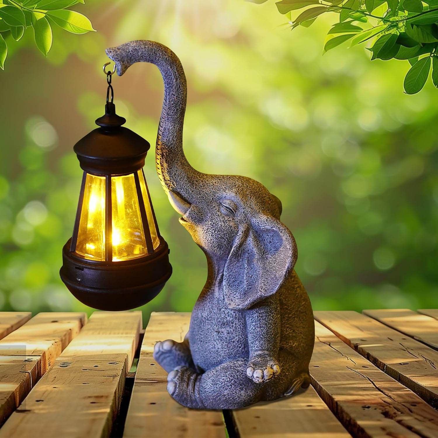 Solar Ground Light Driveway - 1PC Resin Elephant Garden Statue with