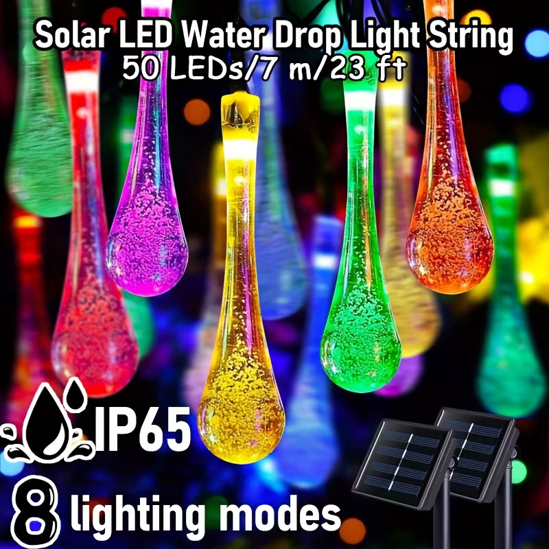 Solar String Lights Outdoor 20M - Outdoor Solar Raindrop Lights Teardrop Lights