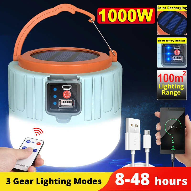 Solar Lantern Camping Collapsible - 1000W Solar LED Camping Light Waterproof
