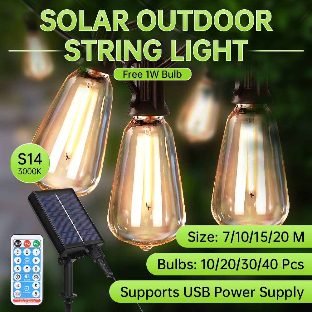 Solar String Lights Outdoor 20M - Outdoor Solar Light String Warm Light