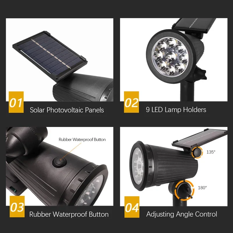 9 LED Solar Spotlights Outdoor - đánh giá và giá Solar Garden Spotlight Rgb