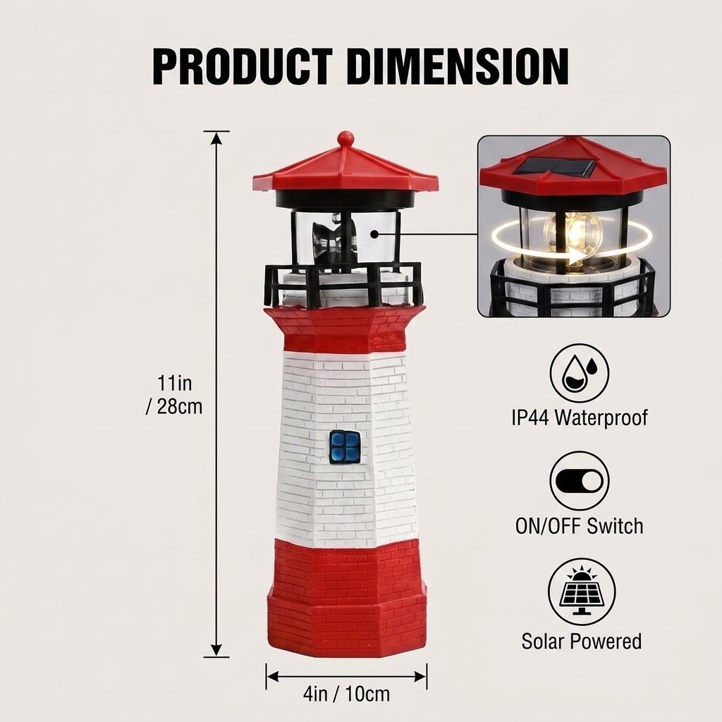 Solar Red & White Lighthouse S - đánh giá và giá Solar Garden Light Dusk To Dawn