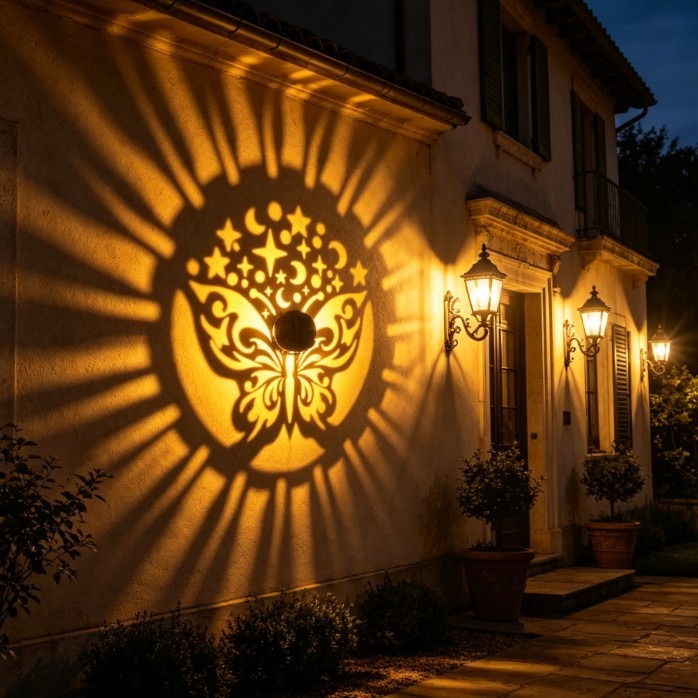 Solar Mandala Butterfly Projec - đánh giá và giá Solar Wall Light Fence Lamp