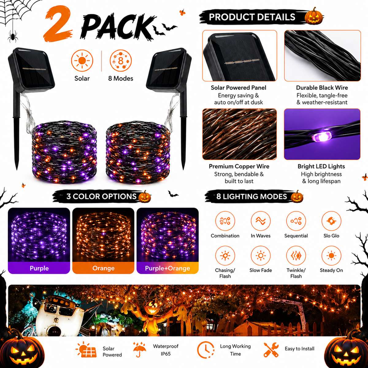 2 Pack Halloween Solar Powered - đánh giá và giá Solar Pathway Lights 8 Pack