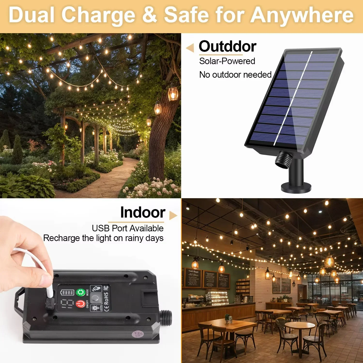 Shatterproof Solar Garland Lam - đánh giá và giá Solar String Lights Outdoor 20M